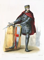Simón de Montfort 1150-1218 ilustración de Le Plutarque Français por E. Mennechet, 1835